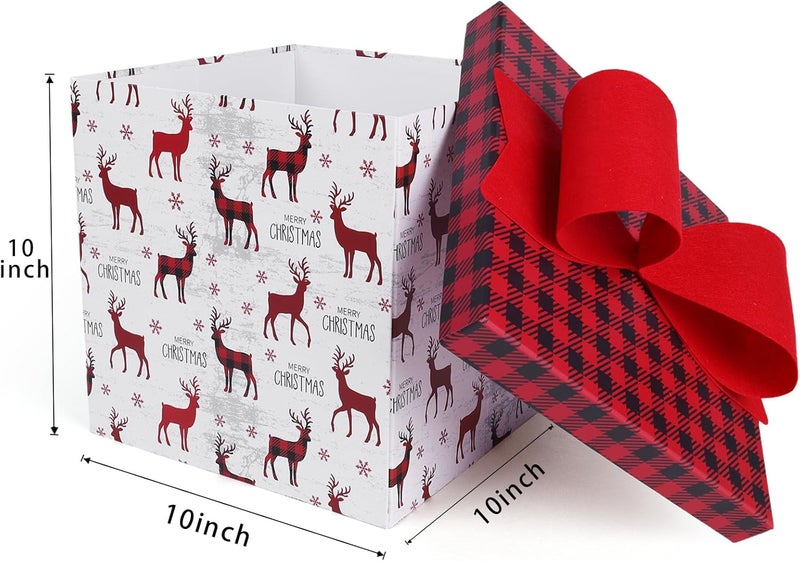LaRibbons Large Christmas Gift Boxes with Lids,10x10x10 Inches Deer Design Folding Square Gift Boxes for Christmas Decorative,Xmas,Present,Storage,Red and White - Image 5